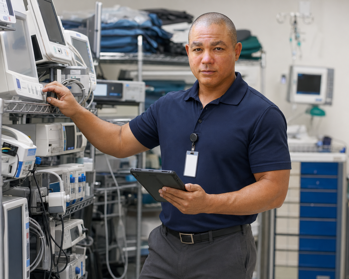 BiomedRx technician performing dialysis equipment service to protect patient safety
