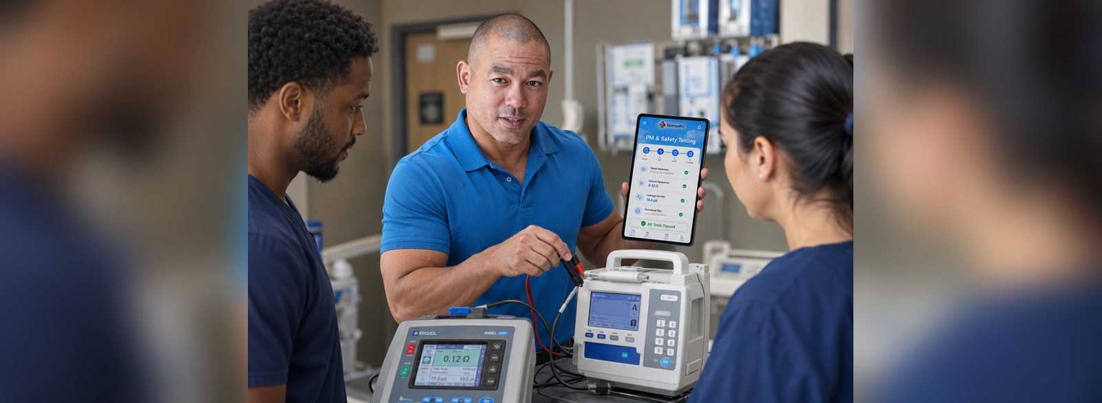 Electrical safety testing on an infusion pump captured automatically in the BiomedRx App
