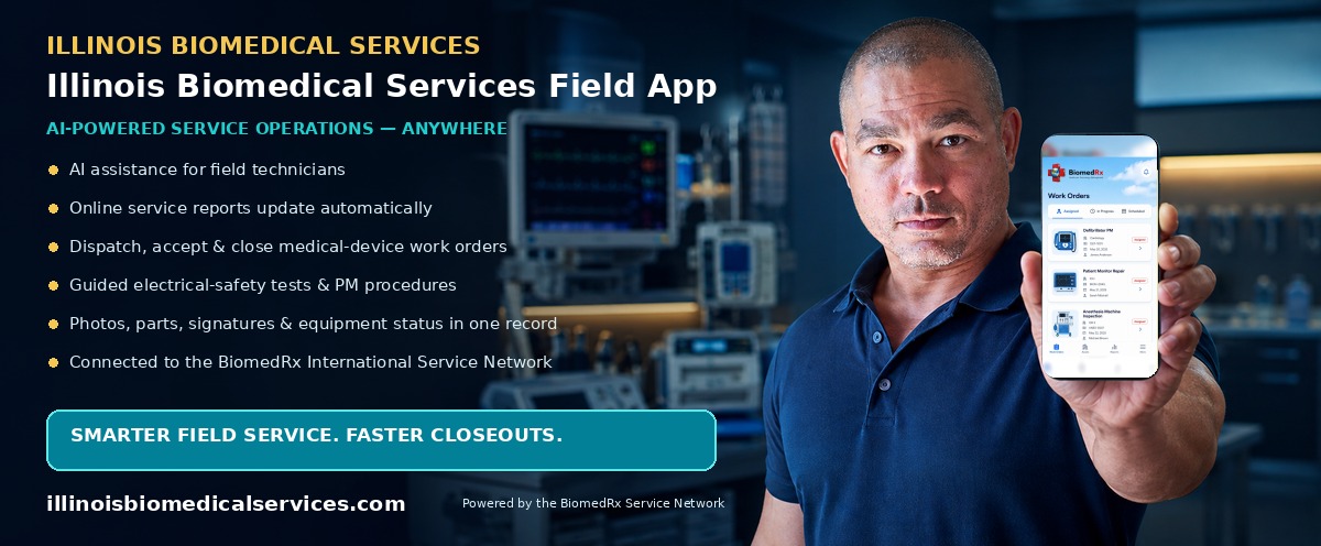 Illinois Biomedical Field — AI-powered field-service mobile app; automatic online service reports, work-order dispatch, and closeout