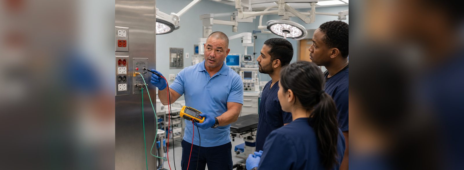 Equipotential ground bonding test at an operating room reference point using a digital multimeter
